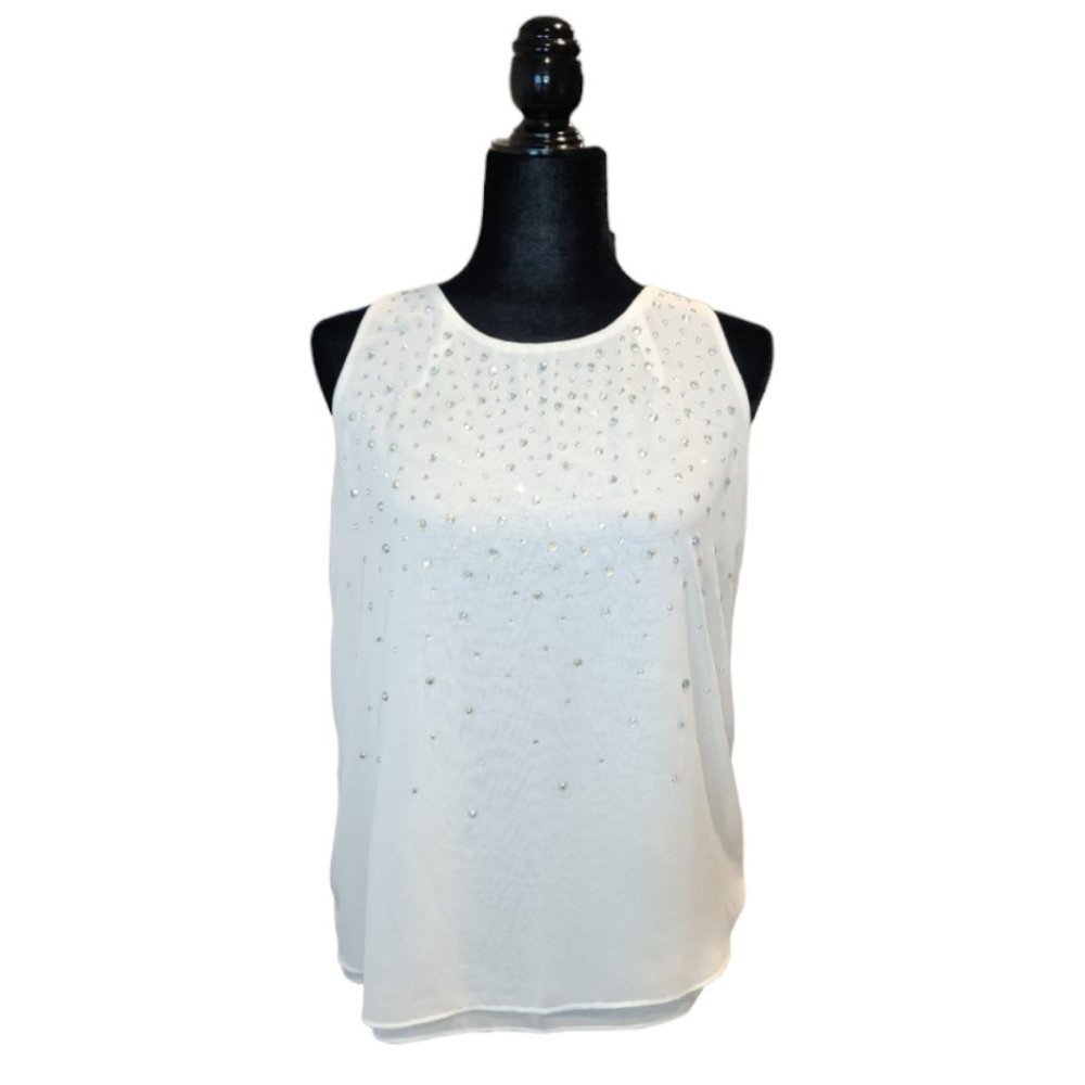 NWT Women's Jennifer Lopez White Blouse w/Rhinestone Accents Size: Small - Picture 2 of 11